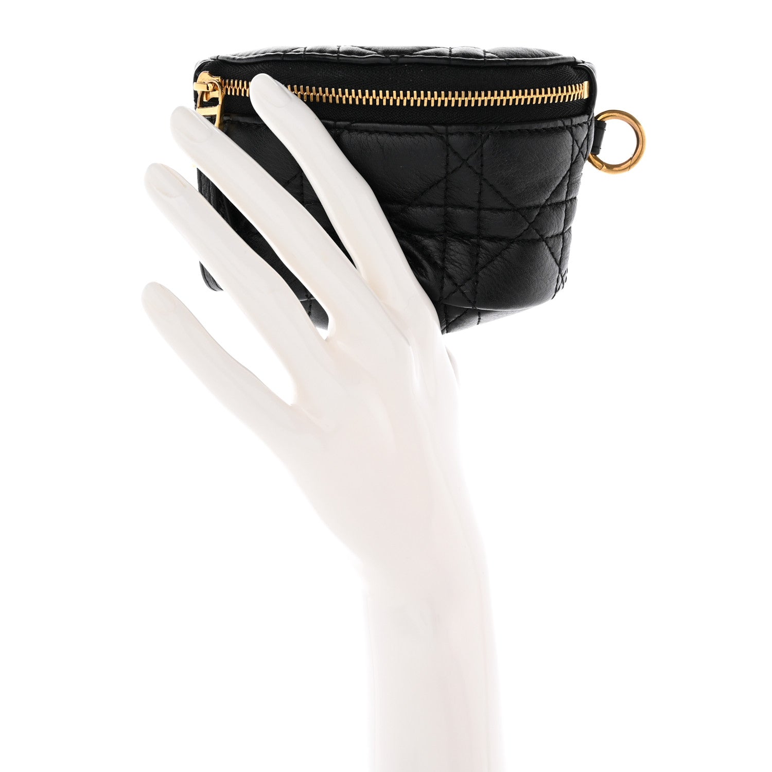 Christian Dior Supple Calfskin Cannage Caro Half-Moon Coin Purse Black 2 of 10