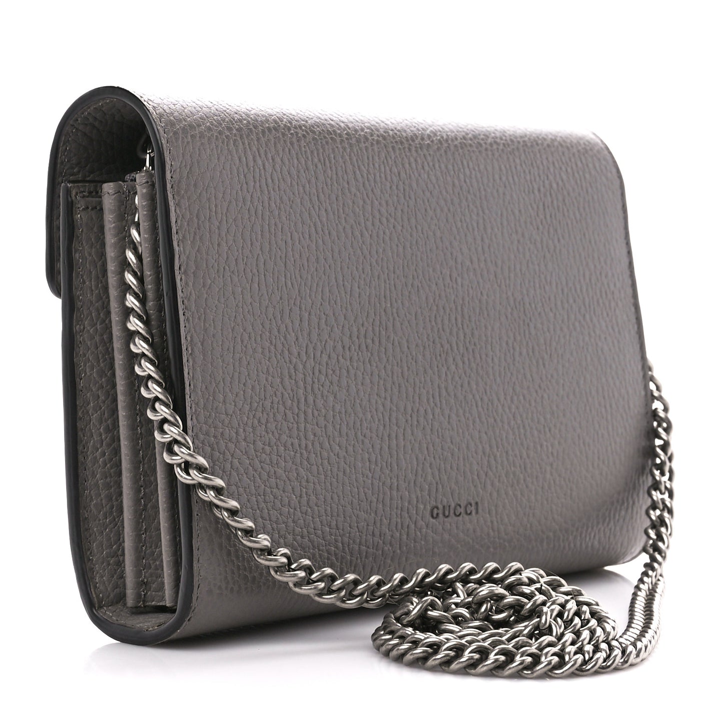 Dollar Calfskin Crystal Mini Dionysus Chain Wallet Dusty Grey Black Diamond