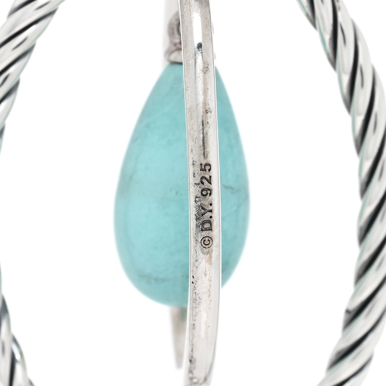 David Yurman Sterling Silver Turquoise Oval Drop Earrings 4 of 4