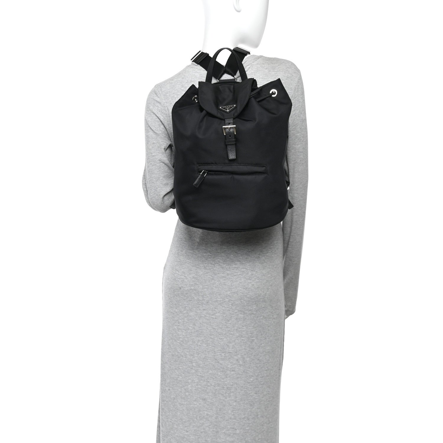 Prada Nylon Vela Saffiano Medium Cinch Backpack Black 2 of 11