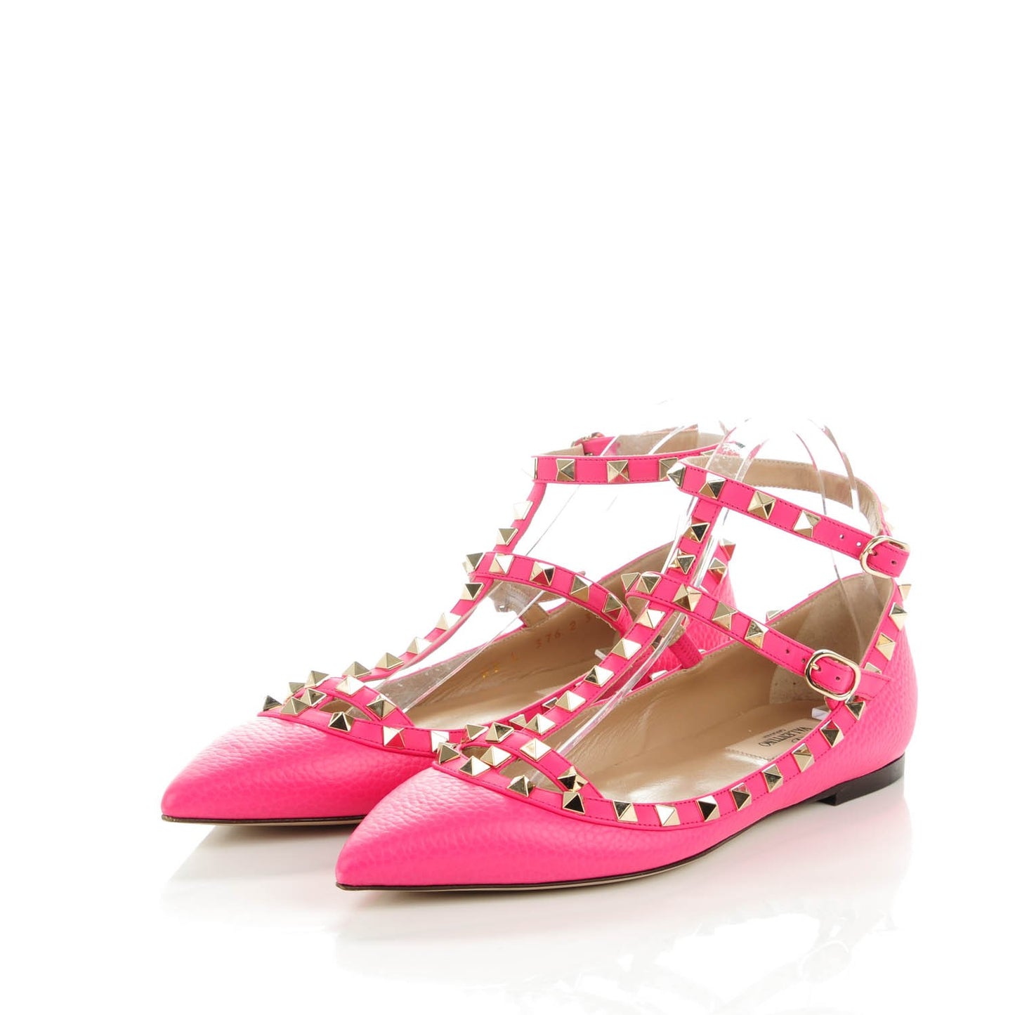 Pebbled Calfskin Rockstud Cage Ballerina Flats 38 Peony
