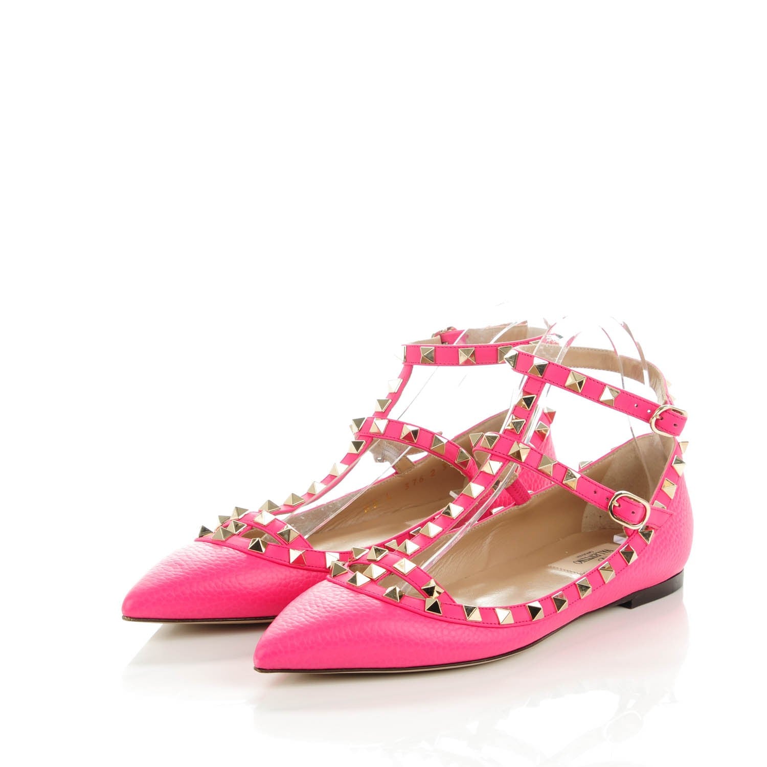 Valentino Garavani Pebbled Calfskin Rockstud Cage Ballerina Flats 38 Peony 3 of 8