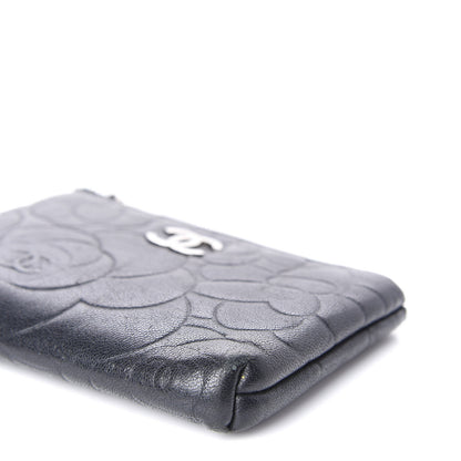 Chanel Goatskin Camellia Embossed Key Holder Case Black 7 of 11