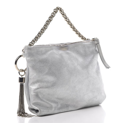 Jimmy Choo Metallic Goatskin Callie Mea Tassel Shoulder Bag Silver 3 of 11