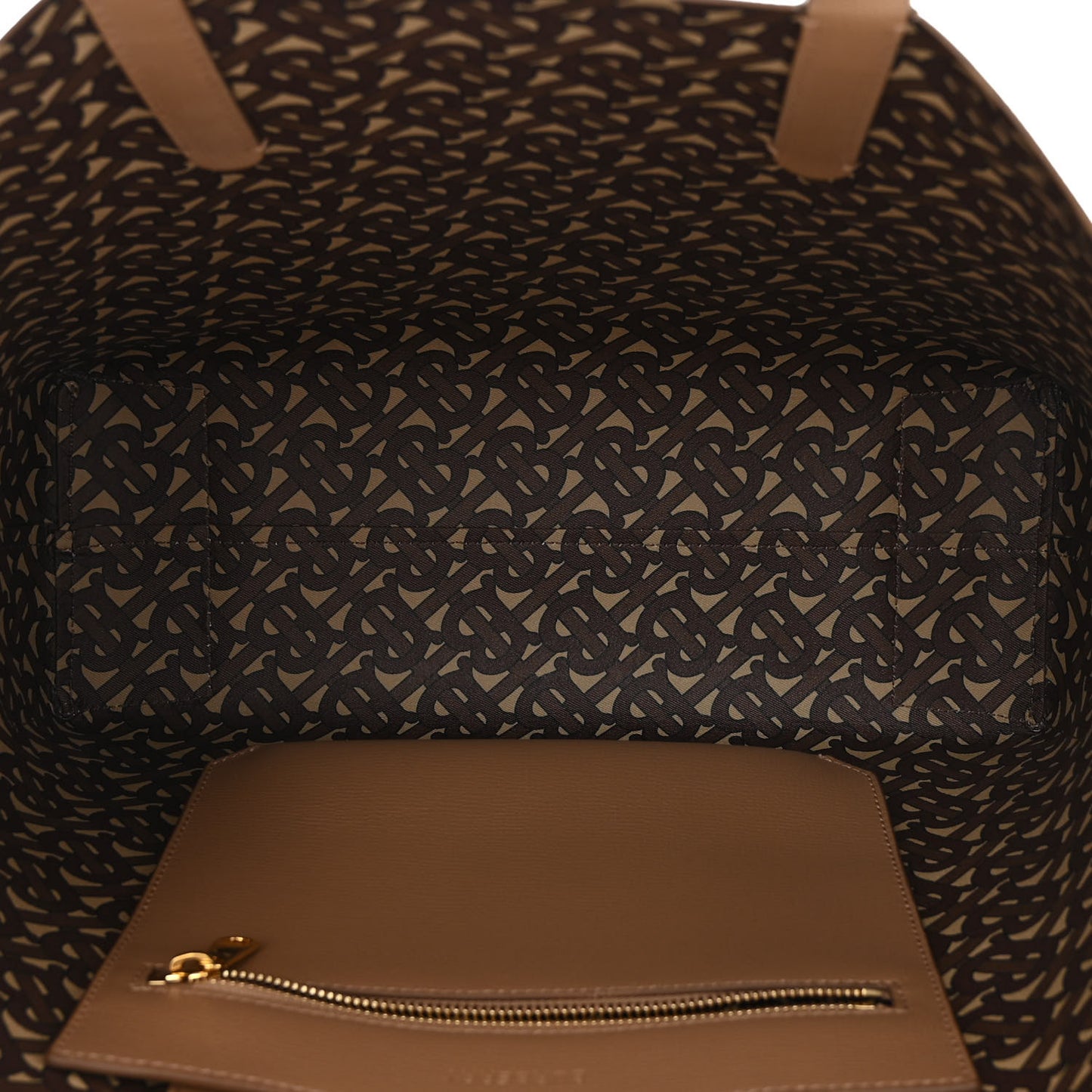 Calfskin TB Motif Embossed Medium Tote Camel