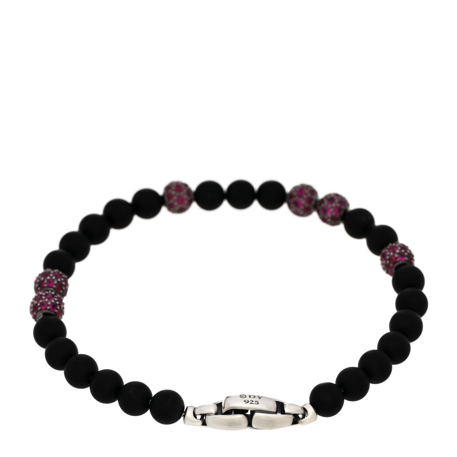 David Yurman Sterling Silver Black Onyx Ruby 6mm Spiritual Beads Bracelet 2 of 3