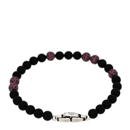 David Yurman Sterling Silver Black Onyx Ruby 6mm Spiritual Beads Bracelet 2 of 3