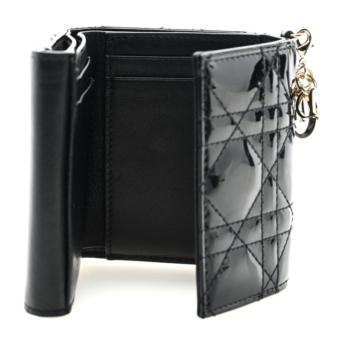 Patent Cannage Lady Dior Lotus Wallet Black