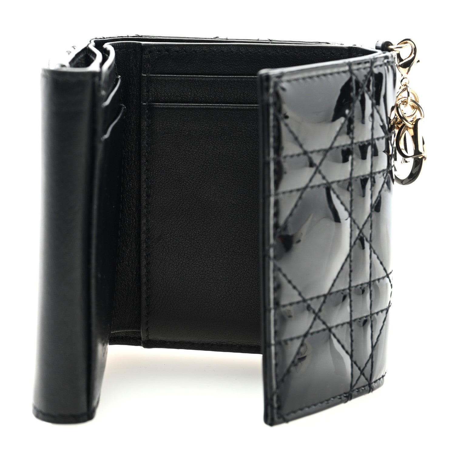 Christian Dior Patent Cannage Lady Dior Lotus Wallet Black 5 of 6