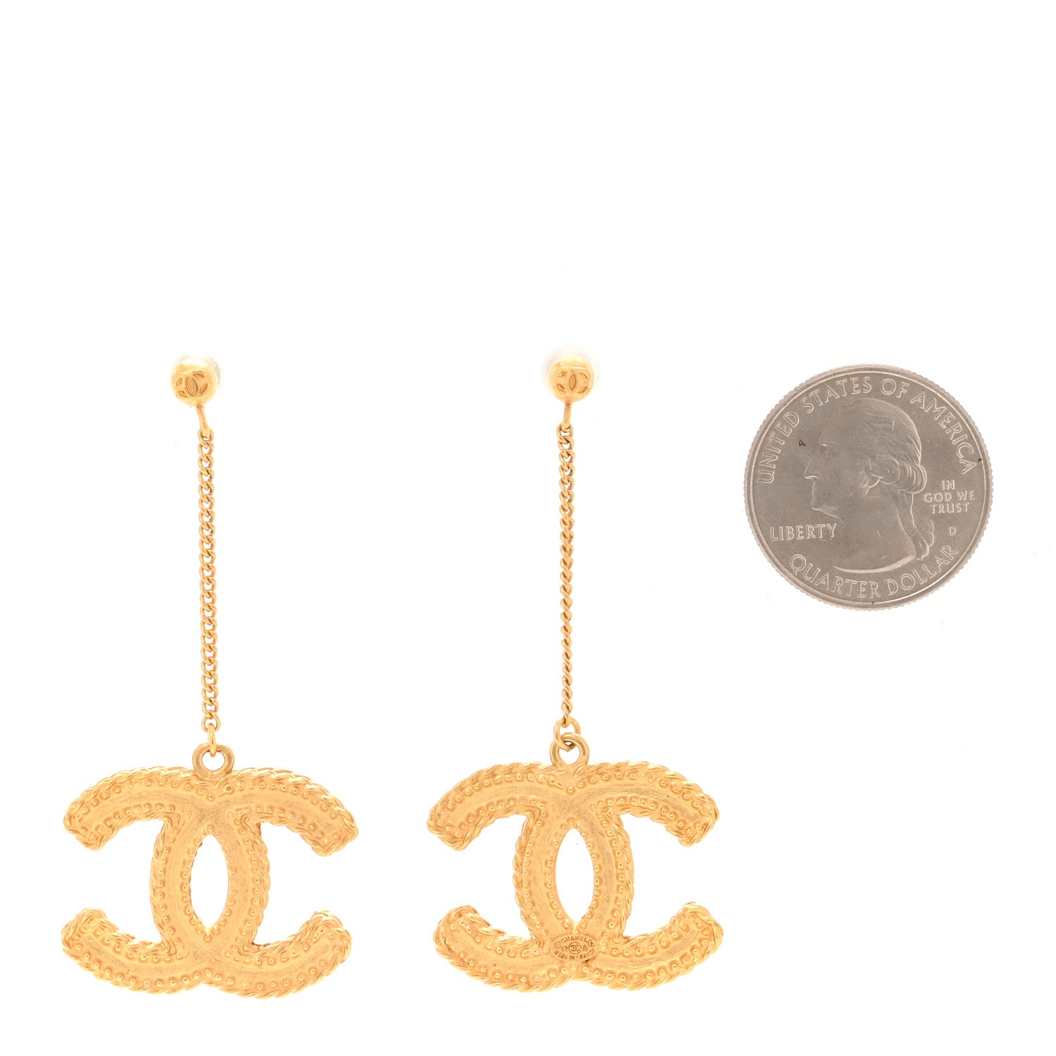 Chanel CC Drop Earrings Matte Gold 2 of 5