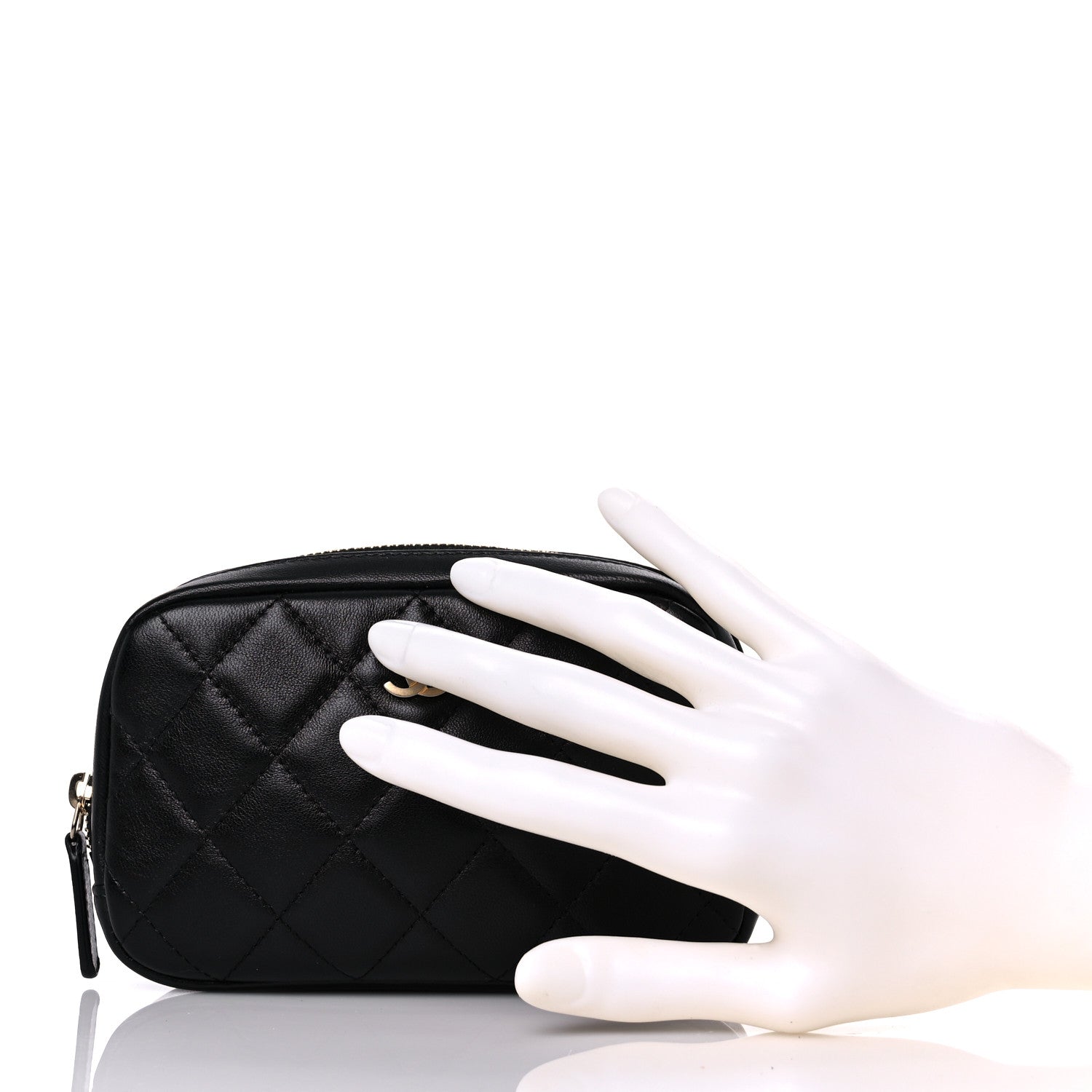 Chanel Lambskin Quilted Small Curvy Pouch Cosmetic Case Black 2 of 10
