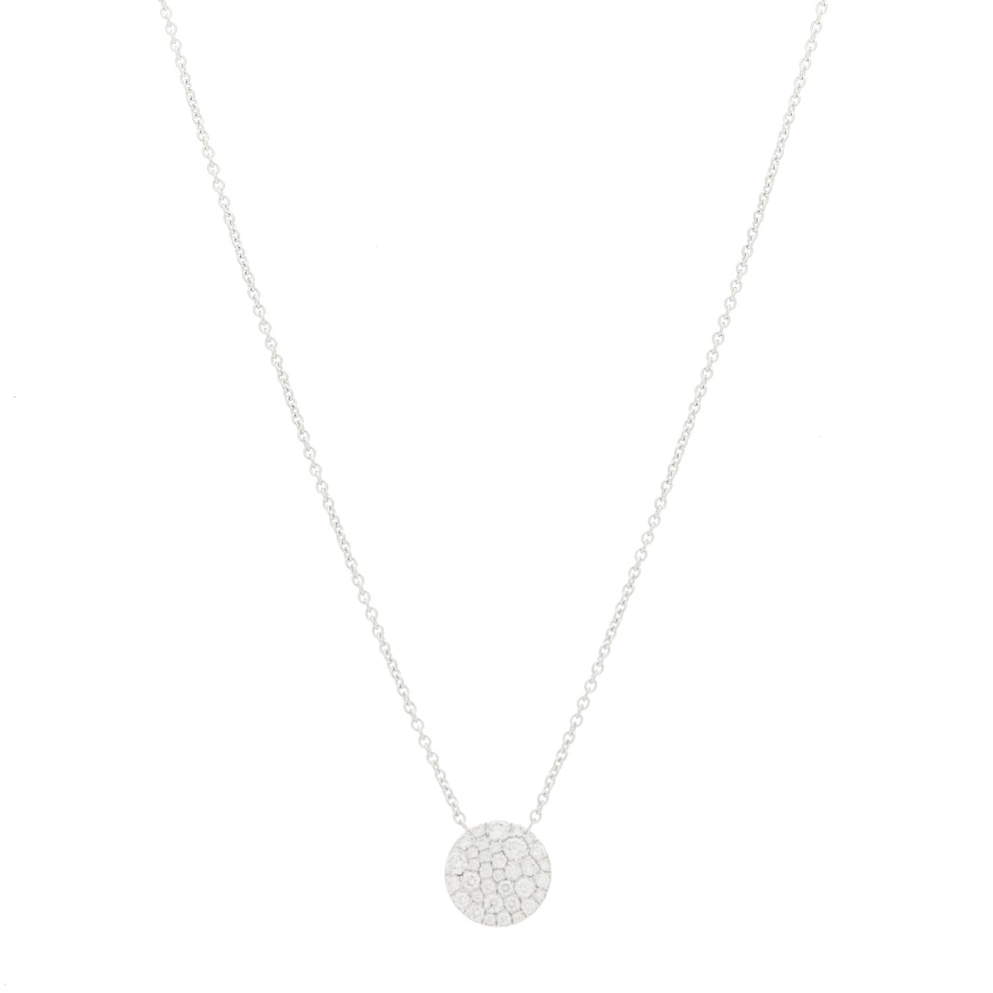 18K White Gold Diamond Round Pave Pendant Necklace