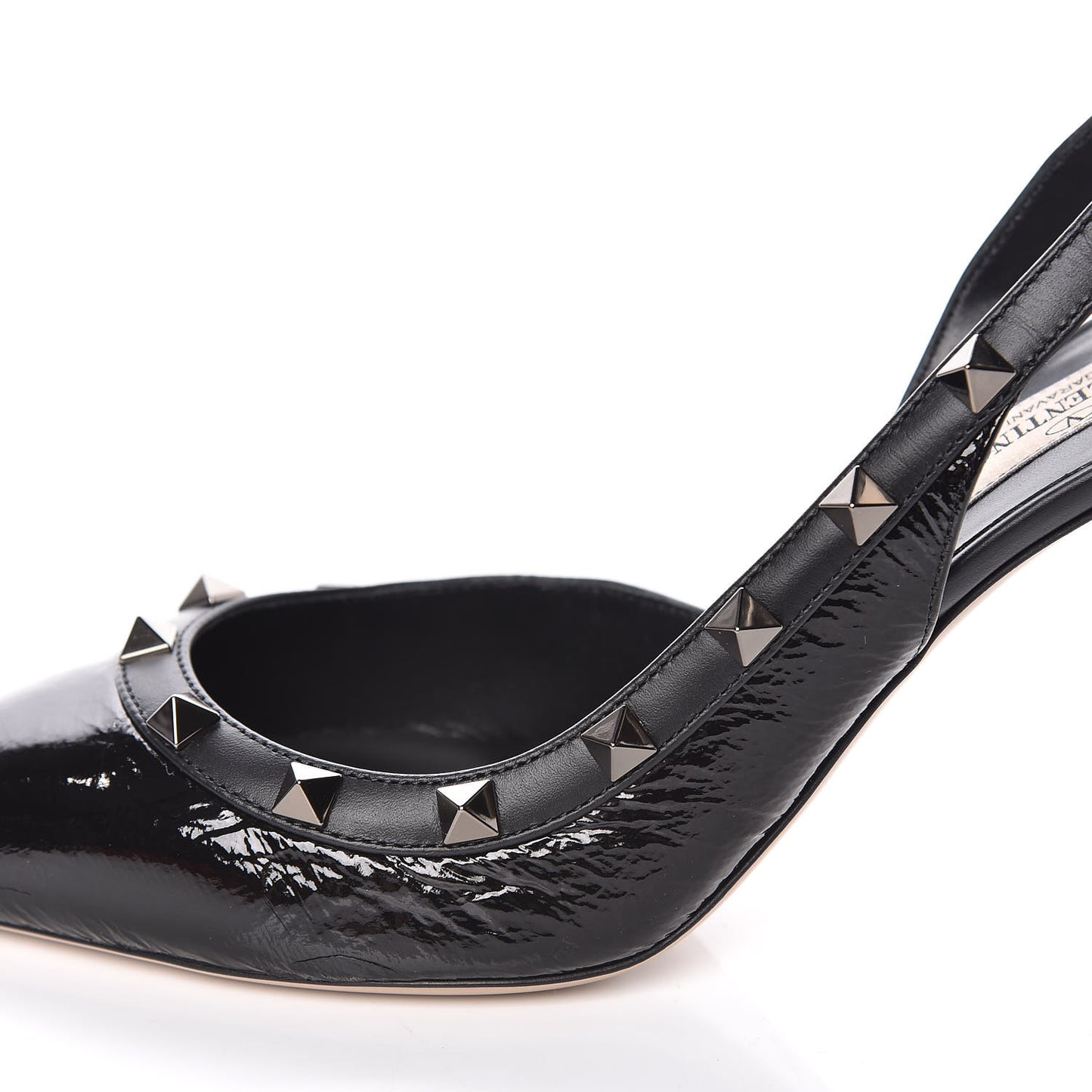 Wrinkled Patent Rockstud Half D'Orsay Slingback 85mm Pumps 37.5 Black
