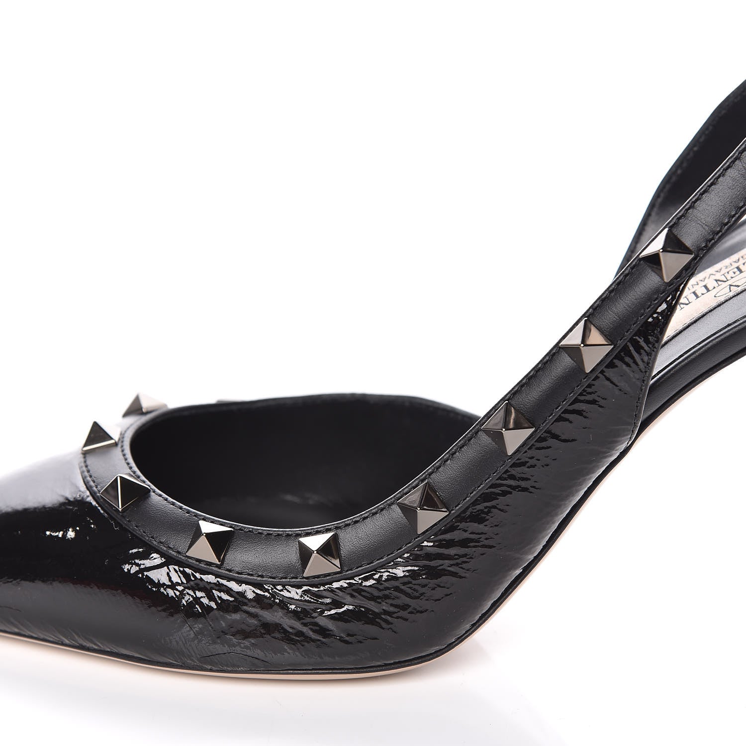 Valentino Garavani Wrinkled Patent Rockstud Half D'Orsay Slingback 85mm Pumps 37.5 Black 9 of 10