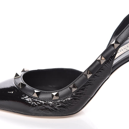 Valentino Garavani Wrinkled Patent Rockstud Half D'Orsay Slingback 85mm Pumps 37.5 Black 9 of 10