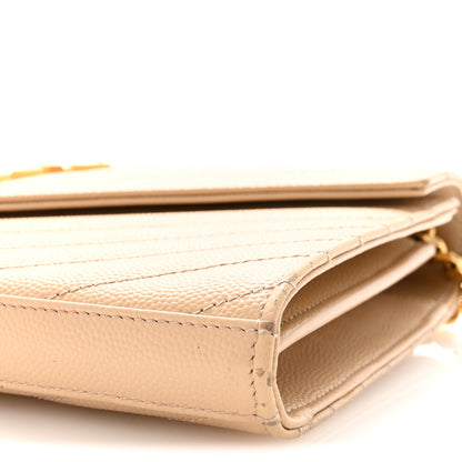 Saint Laurent Grain De Poudre Matelasse Chevron Monogram Chain Wallet Nude Powder 9 of 9