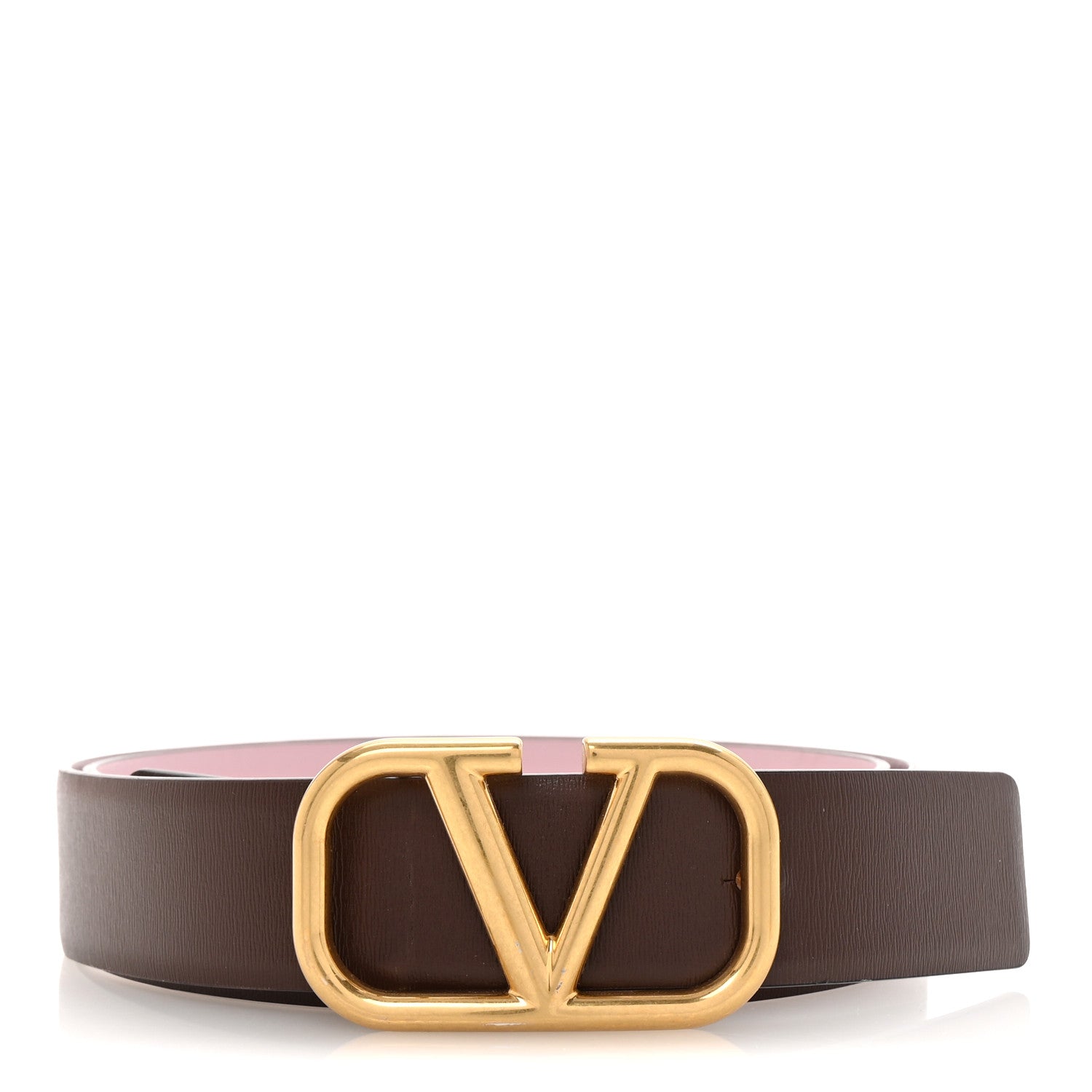 Valentino Garavani Glossy Calfskin VLogo Reversible Belt  80 32 Rubino Poudre Pink 1 of 5