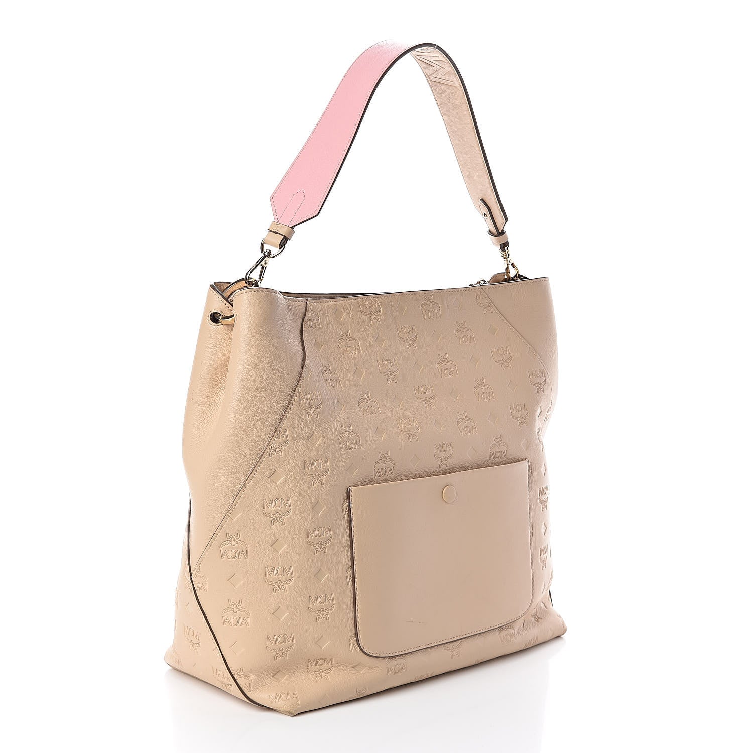 MCM Calfskin Ottomar Monogram Large Klara Hobo New Beige 3 of 9