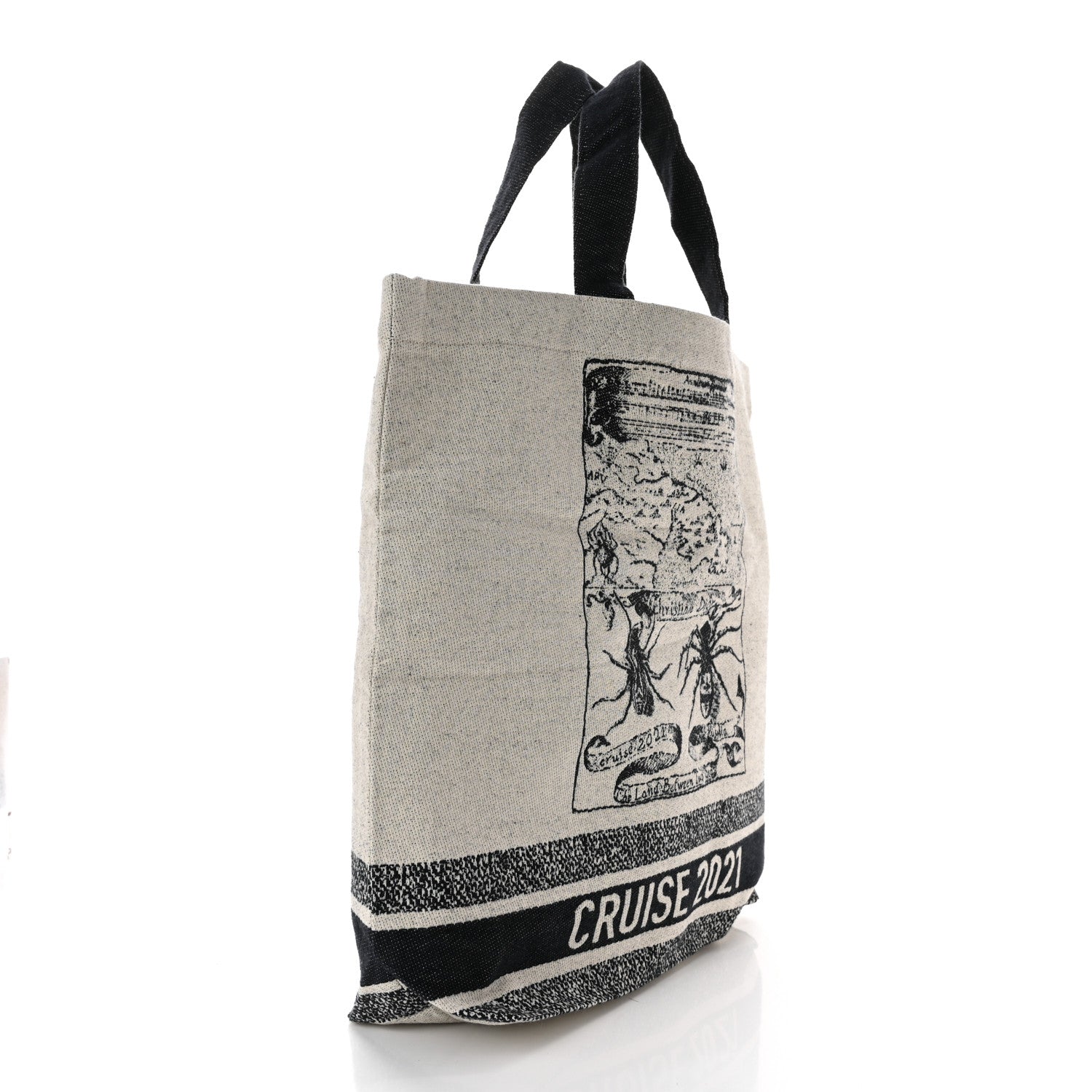 Christian Dior Canvas Print Cruise Tote Ivory Black 3 of 9