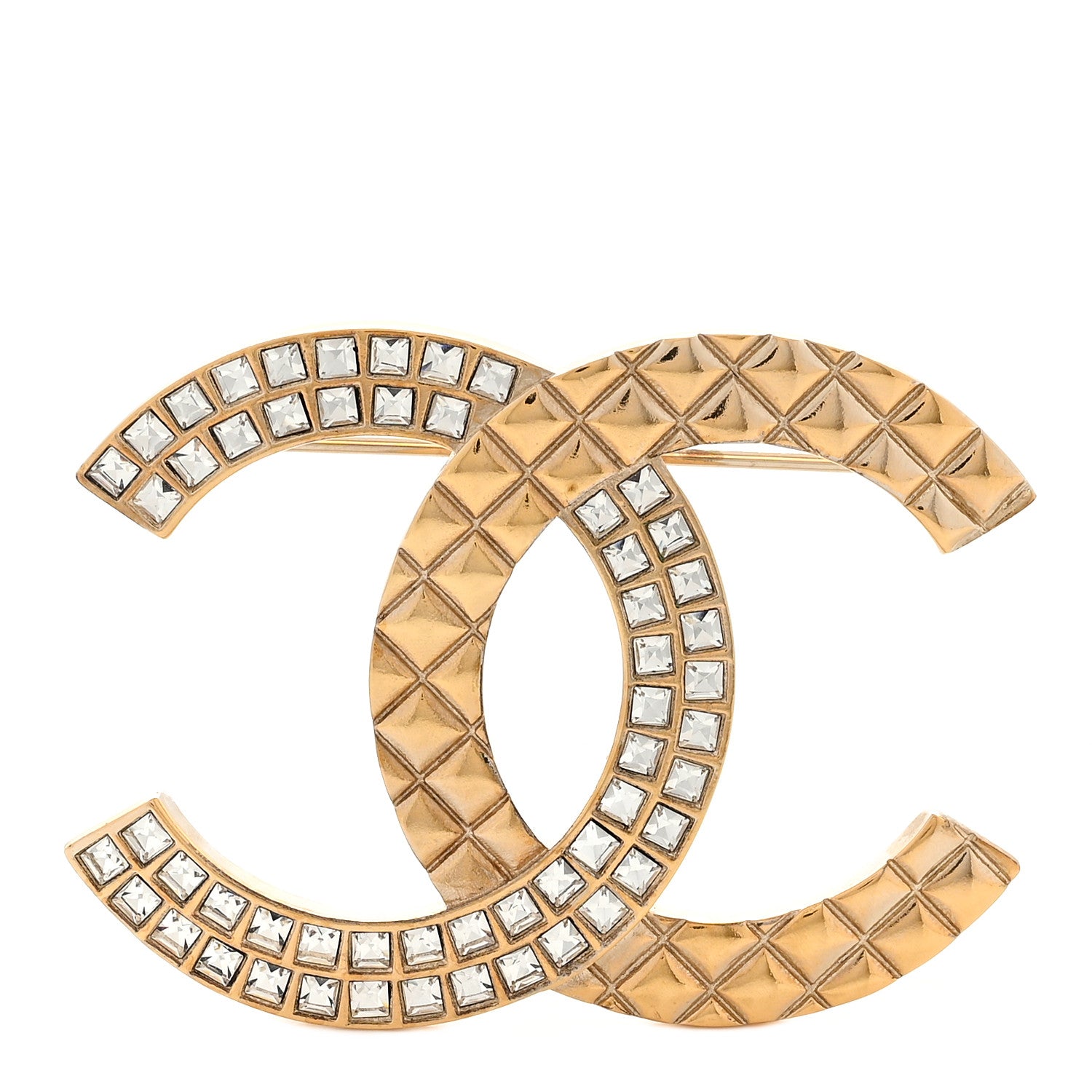 Chanel Baguette Crystal Quilted CC Brooch Gold 1 of 3