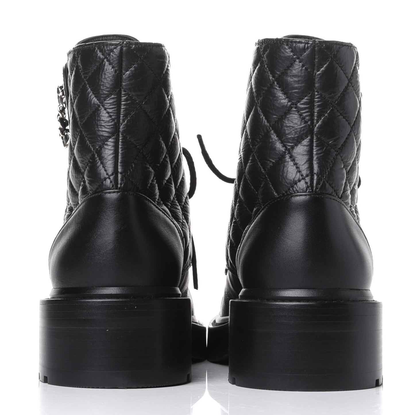 Shiny Goatskin Calfskin Quilted Lace Up Combat Boots 39 Black