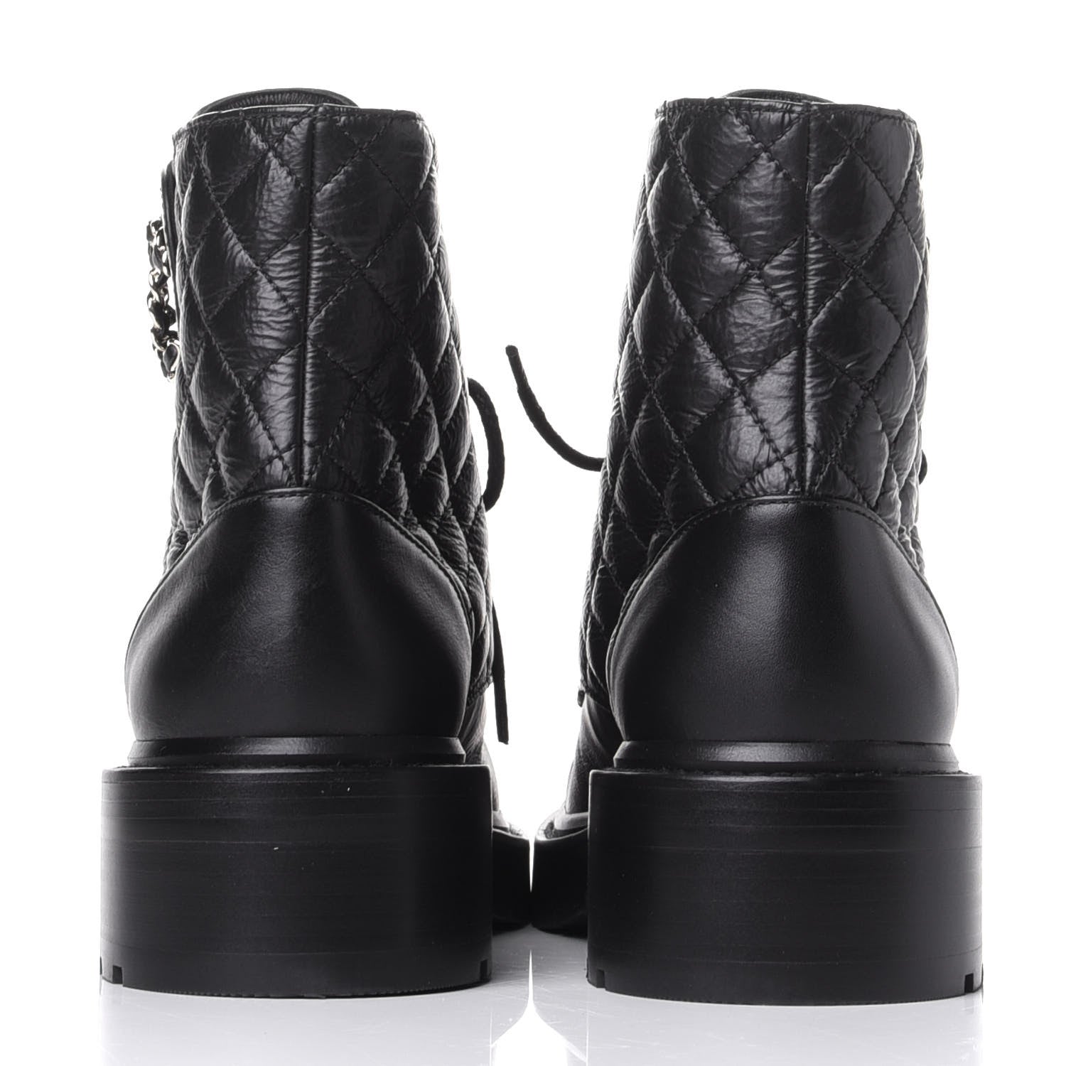 Chanel Shiny Goatskin Calfskin Quilted Lace Up Combat Boots 39 Black 6 of 11