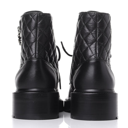 Chanel Shiny Goatskin Calfskin Quilted Lace Up Combat Boots 39 Black 6 of 11