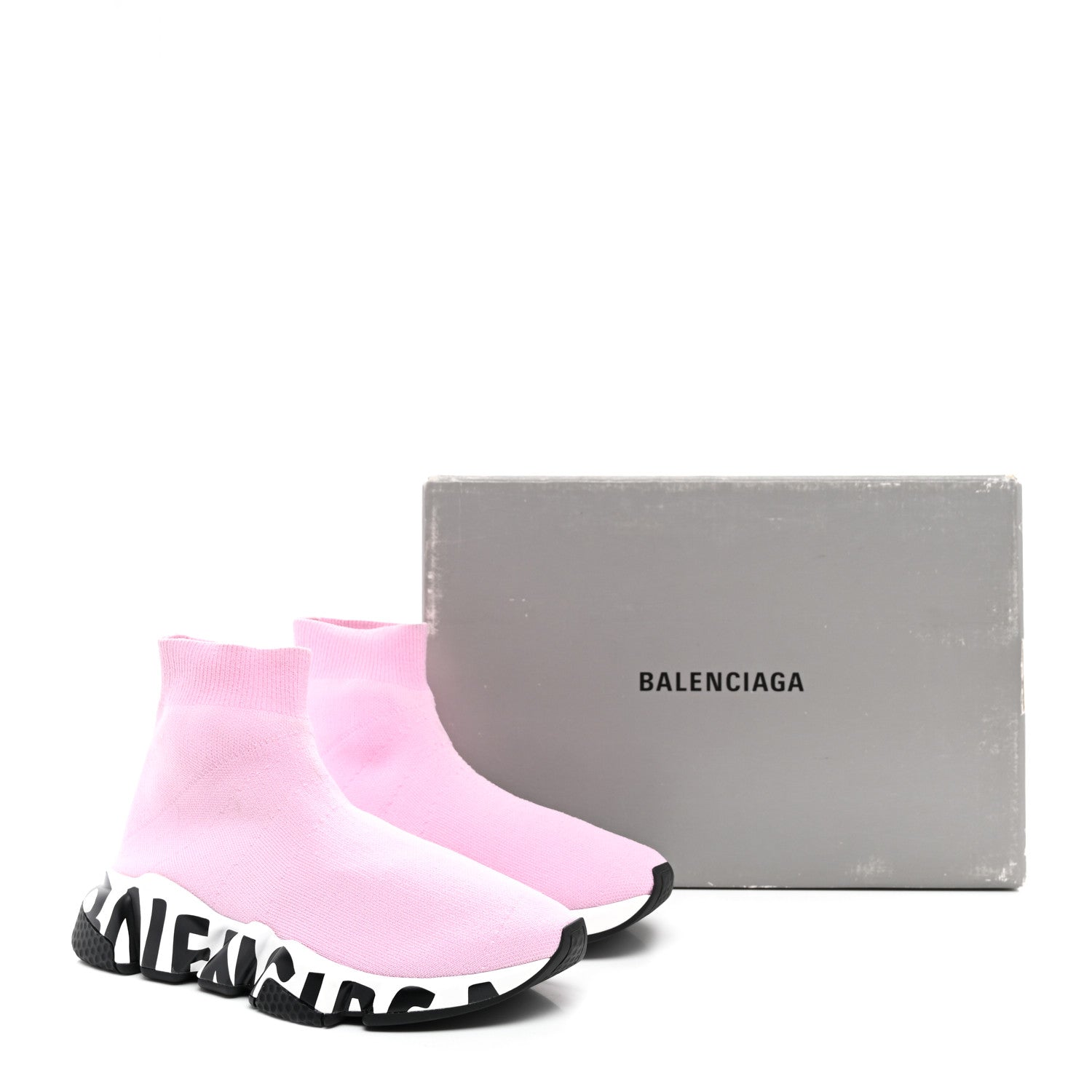 Balenciaga Neoprene Knit Womens Speed Graffiti Sneakers 36 Light Pink White Black 11 of 11