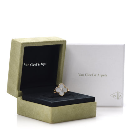 Van Cleef & Arpels 18K Yellow Gold Diamond Mother of Pearl Vintage Alhambra Ring 51 5.75 6 of 6