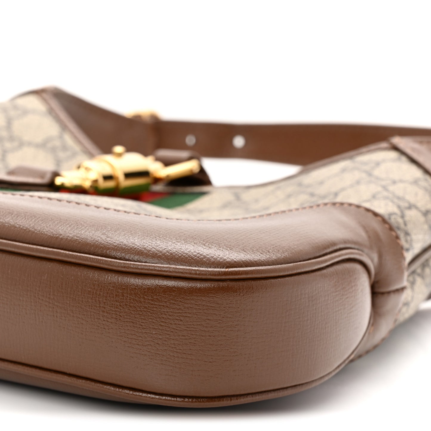 GG Supreme Monogram Azalea Calfskin Web Small Jackie 1961 Hobo Beige Ebony Brown Sugar