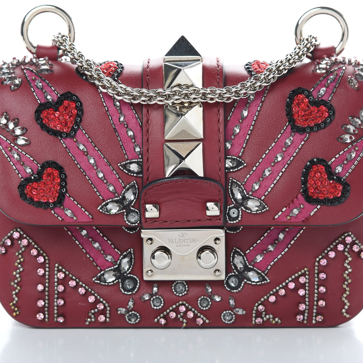 Valentino Garavani Vitello Crystal Loveblade Embellished Mini Glam Lock Rockstud Flap Rubino 7 of 12