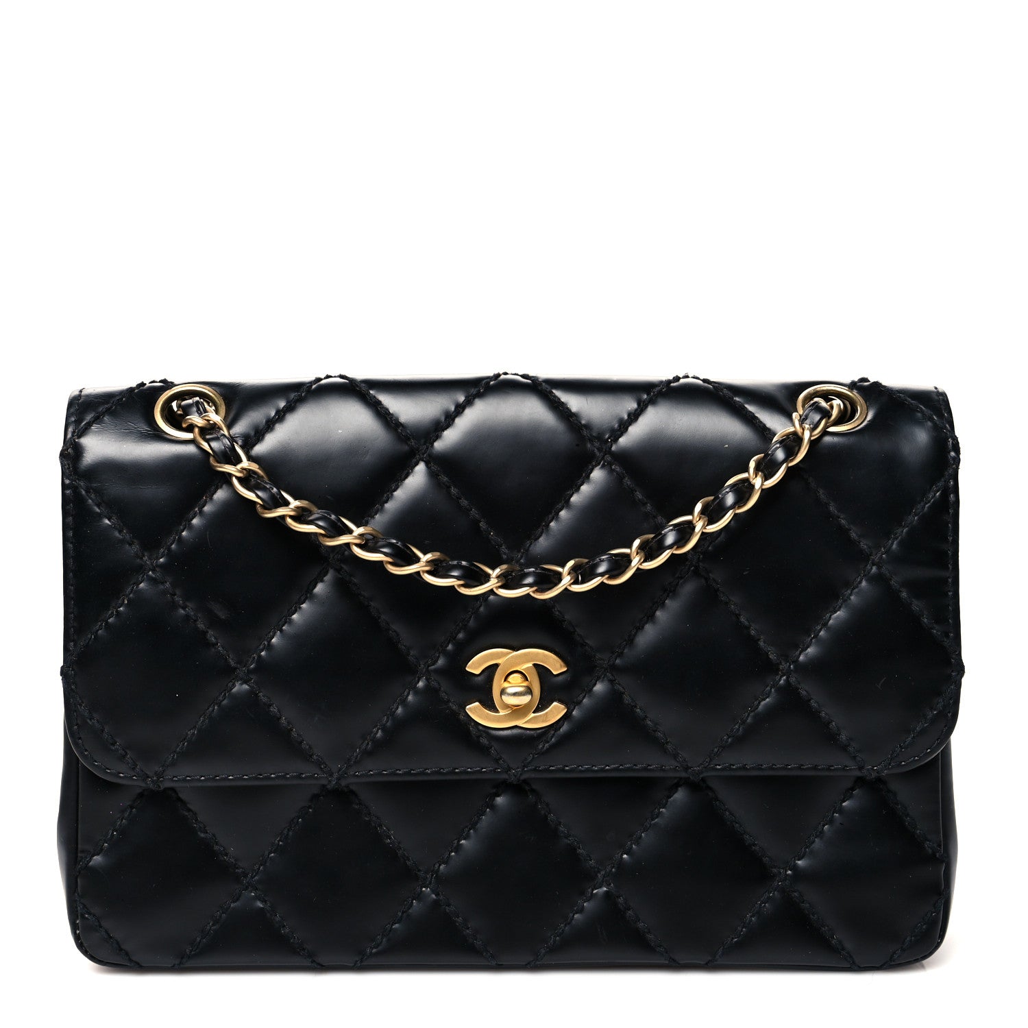 Chanel Glazed Calfskin Stitched Small Flap Black 1 of 9