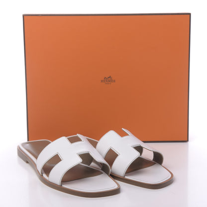 Hermes Box Calfskin Oran Sandals 39 White 9 of 9