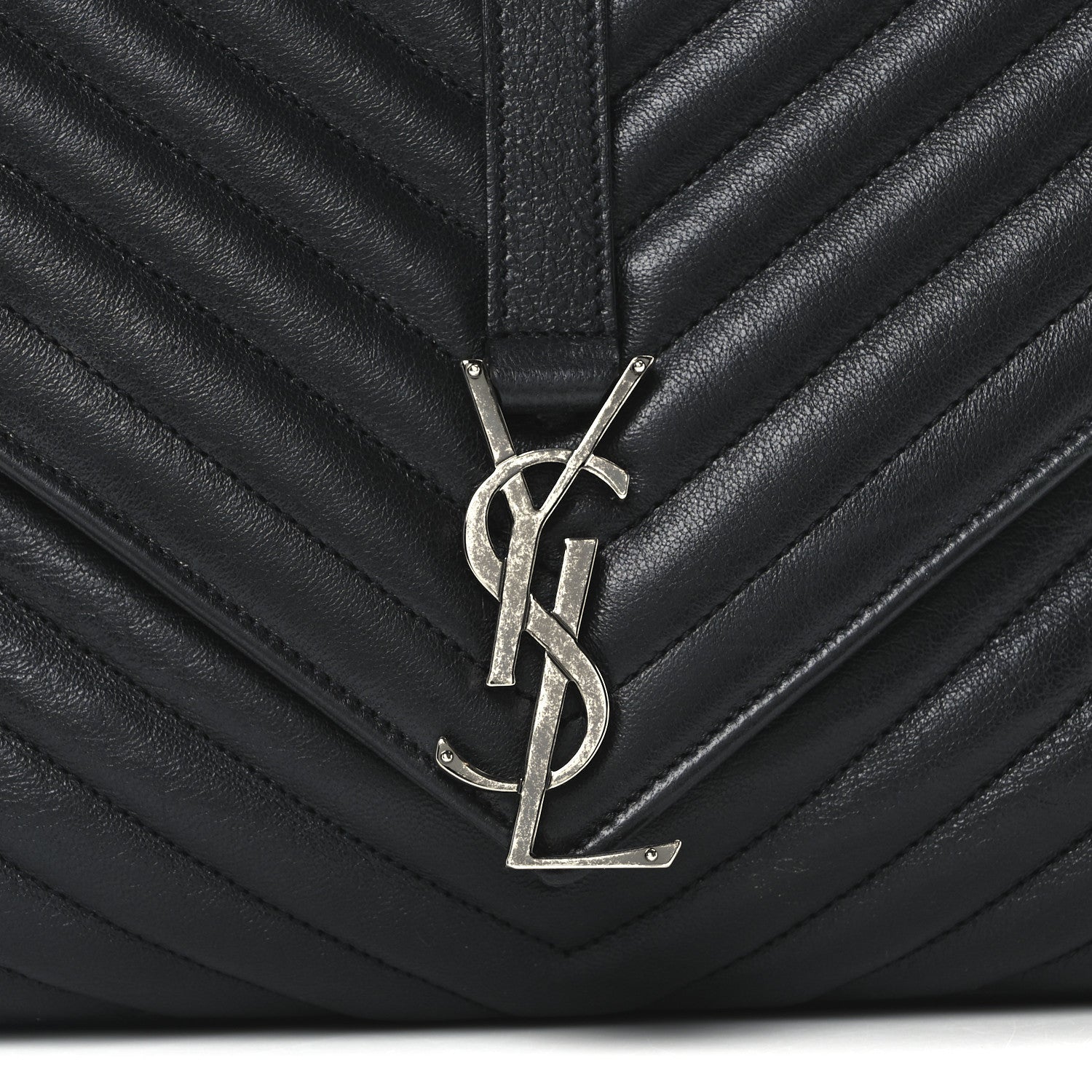 Saint Laurent Sheepskin Matelasse Chevron Monogram Large College Satchel Black 7 of 9