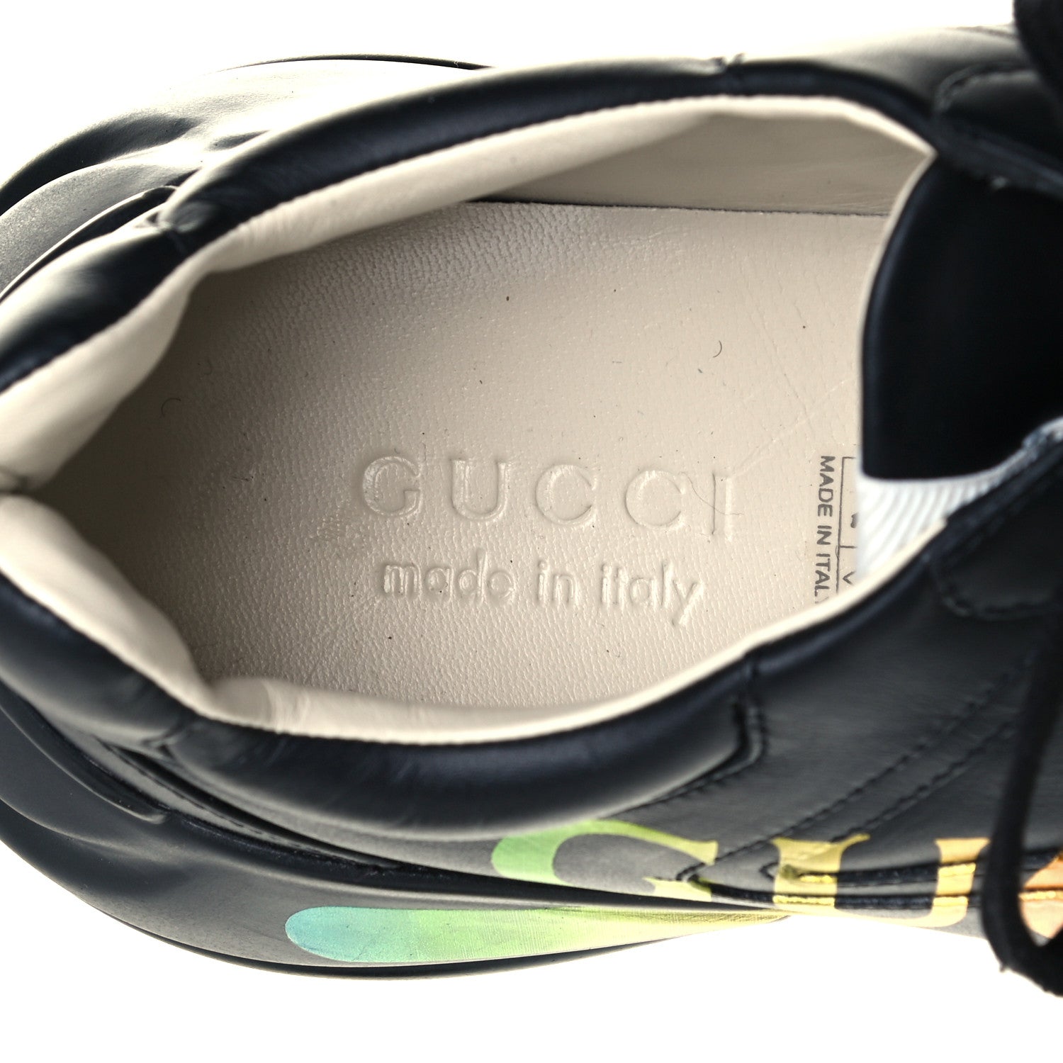 Gucci Calfskin Iridescent Logo Mens Rhyton Sneakers 7.5 Black 9 of 10