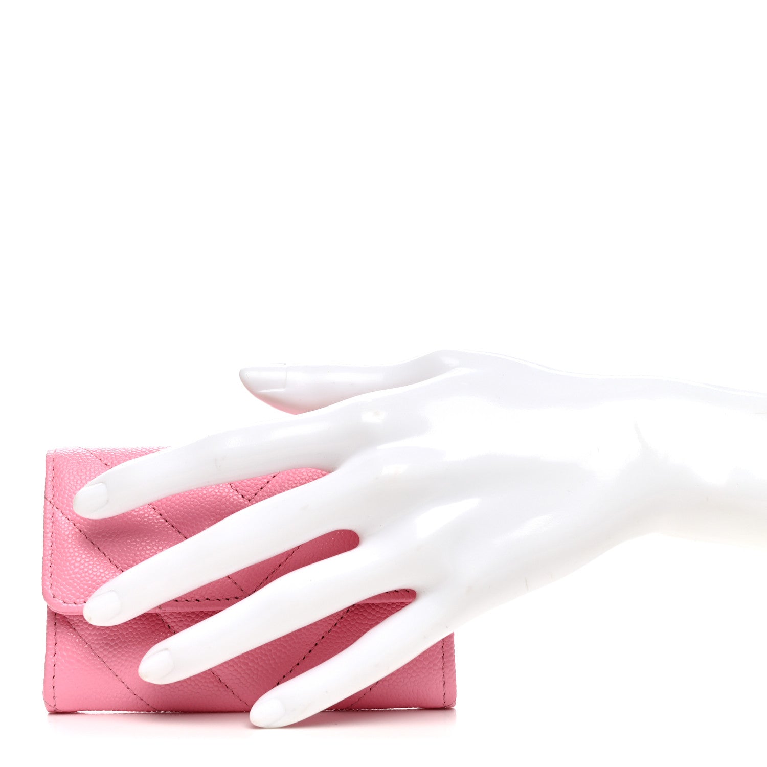 Chanel Shiny Caviar Chevron Quilted Flap Card Holder Pink 2 of 9