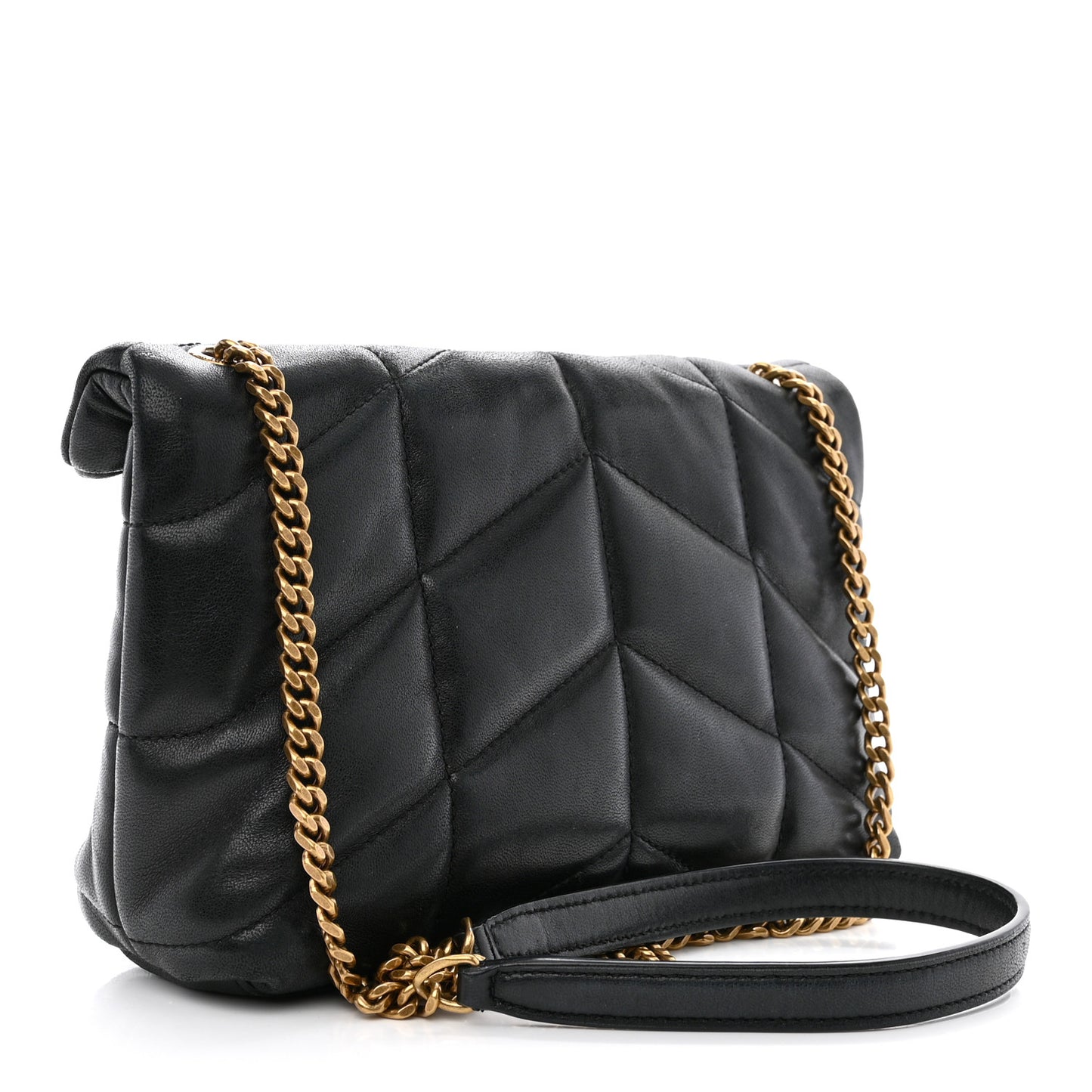 Lambskin Quilted Toy Loulou Puffer Monogram Chain Satchel Black