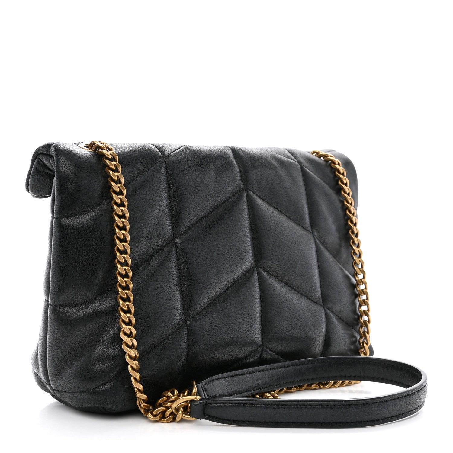 Saint Laurent Lambskin Quilted Toy Loulou Puffer Monogram Chain Satchel Black 3 of 10