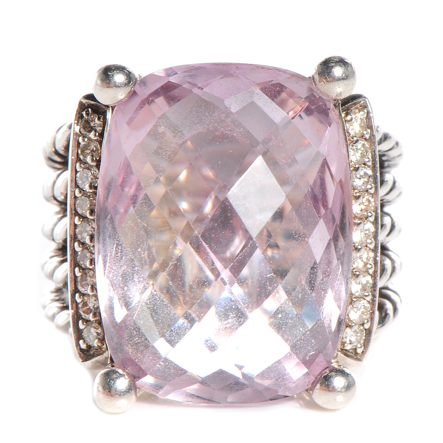 Sterling Silver Diamond Morganite 20mm Wheaton Ring 54 7