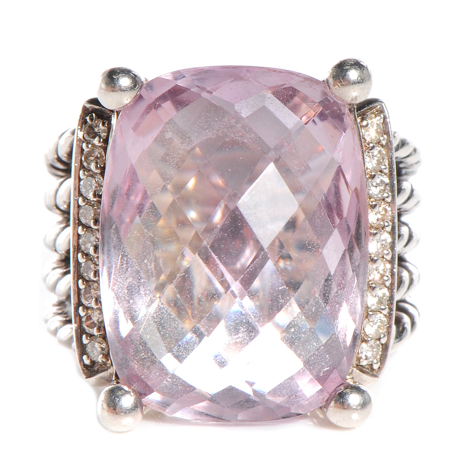 David Yurman Sterling Silver Diamond Morganite 20mm Wheaton Ring 54 7 1 of 4