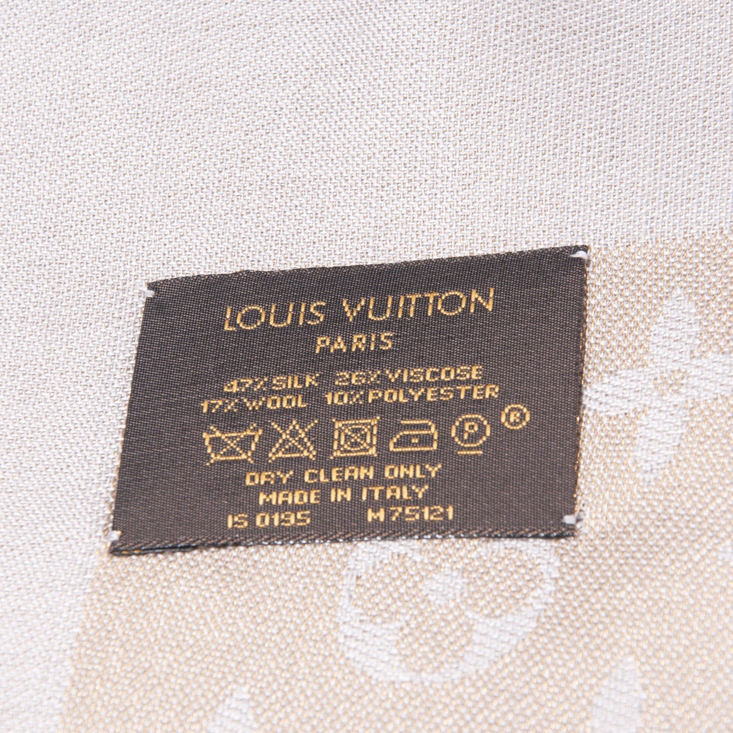 Silk Wool Monogram Shine Shawl Beige