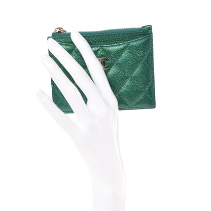 Chanel Metallic Caviar Quilted CC Zip Card Holder Green 2 of 8