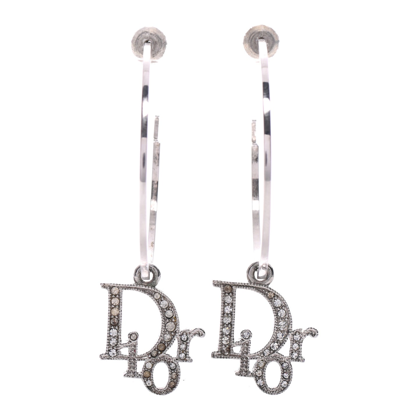 Crystal Logo Hoop Earrings Silver