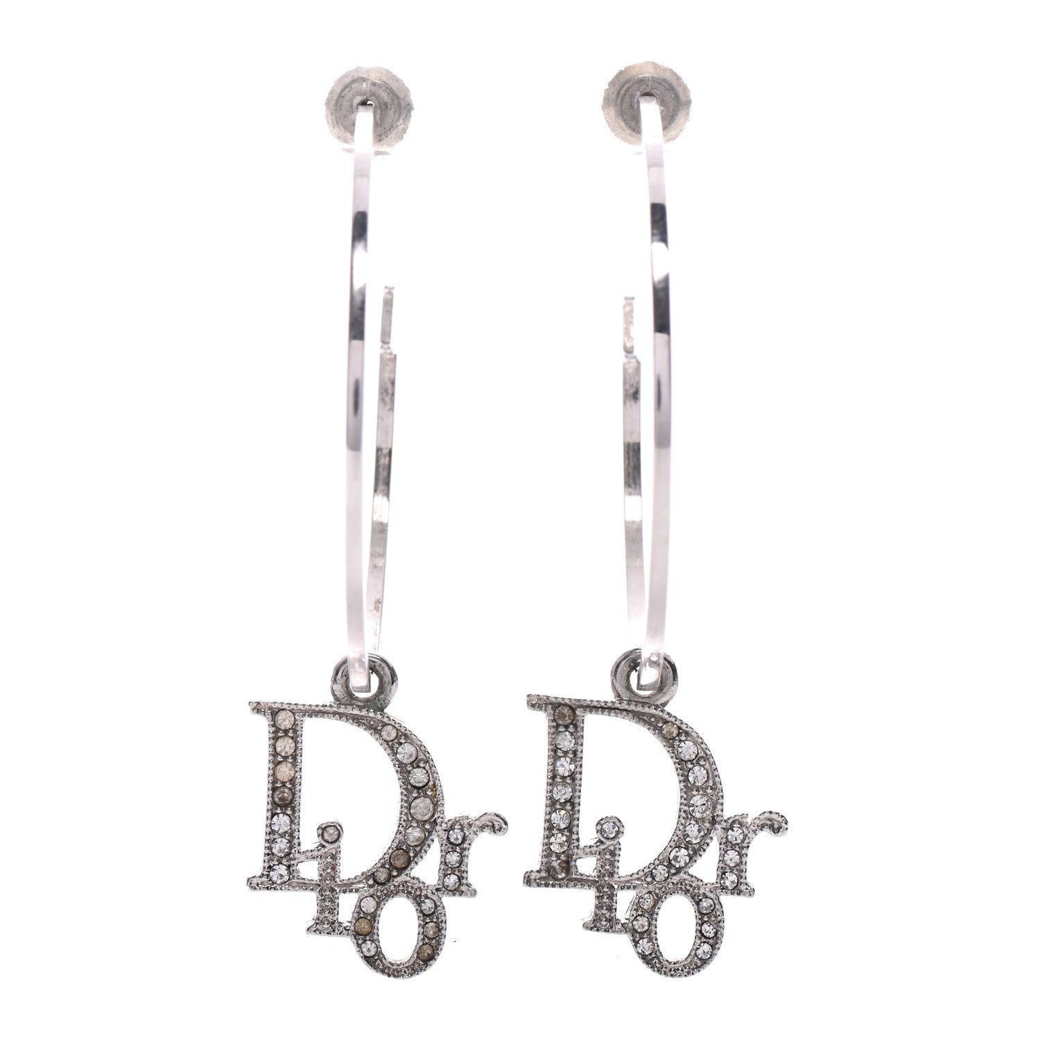 Christian Dior Crystal Logo Hoop Earrings Silver 1 of 5