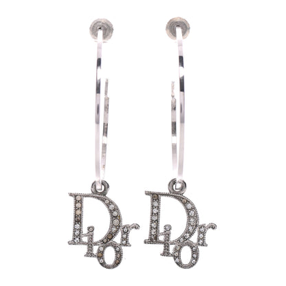 Christian Dior Crystal Logo Hoop Earrings Silver 1 of 5