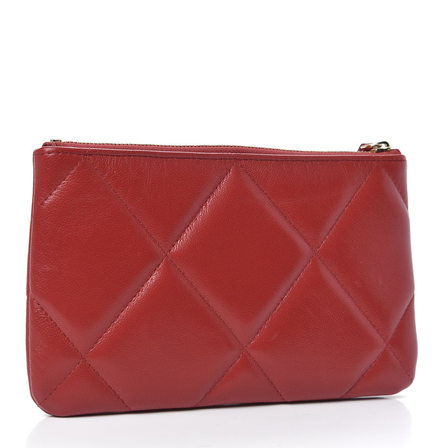 Shiny Goatskin Quilted Small Chanel 19 Pouch Red