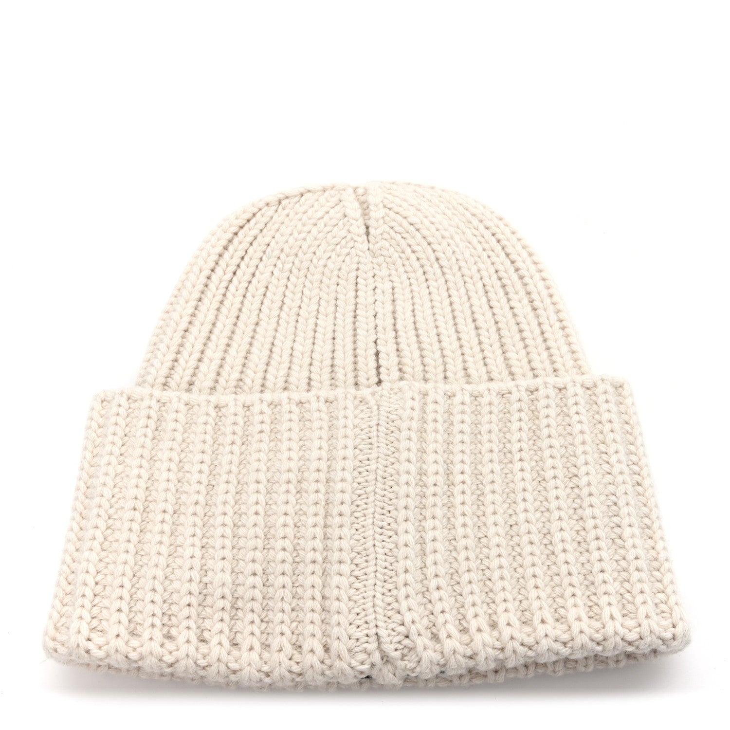 Chanel Wool Cashmere Sheepskin Shearling CC Patch Beanie Hat Ecru