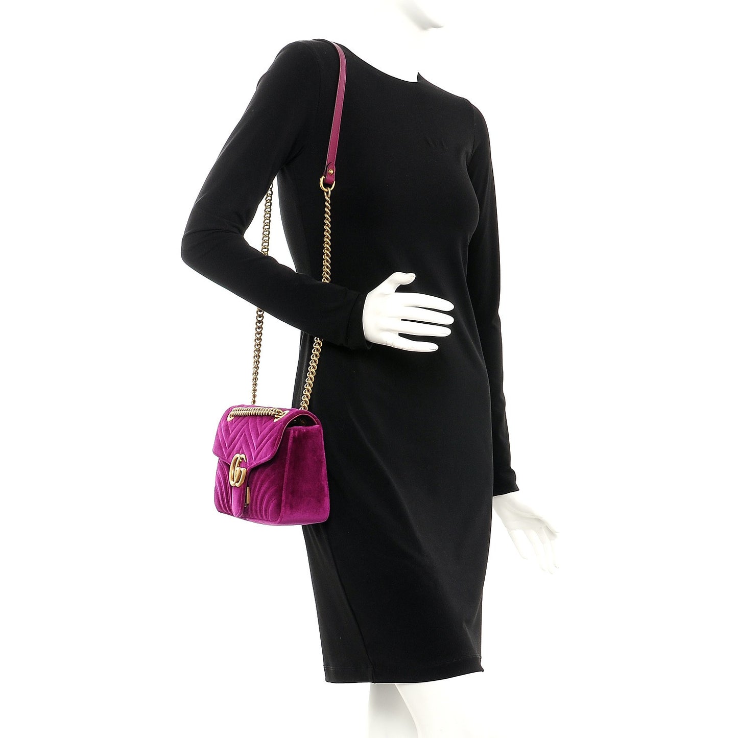 Velvet Matelasse Small GG Marmont Shoulder Bag Fuchsia Violet Cyclamen