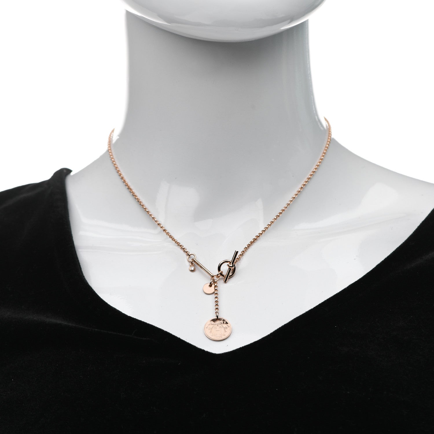 Hermes 18K Rose Gold Diamond PM Ex-Libris Pendant Necklace 2 of 5