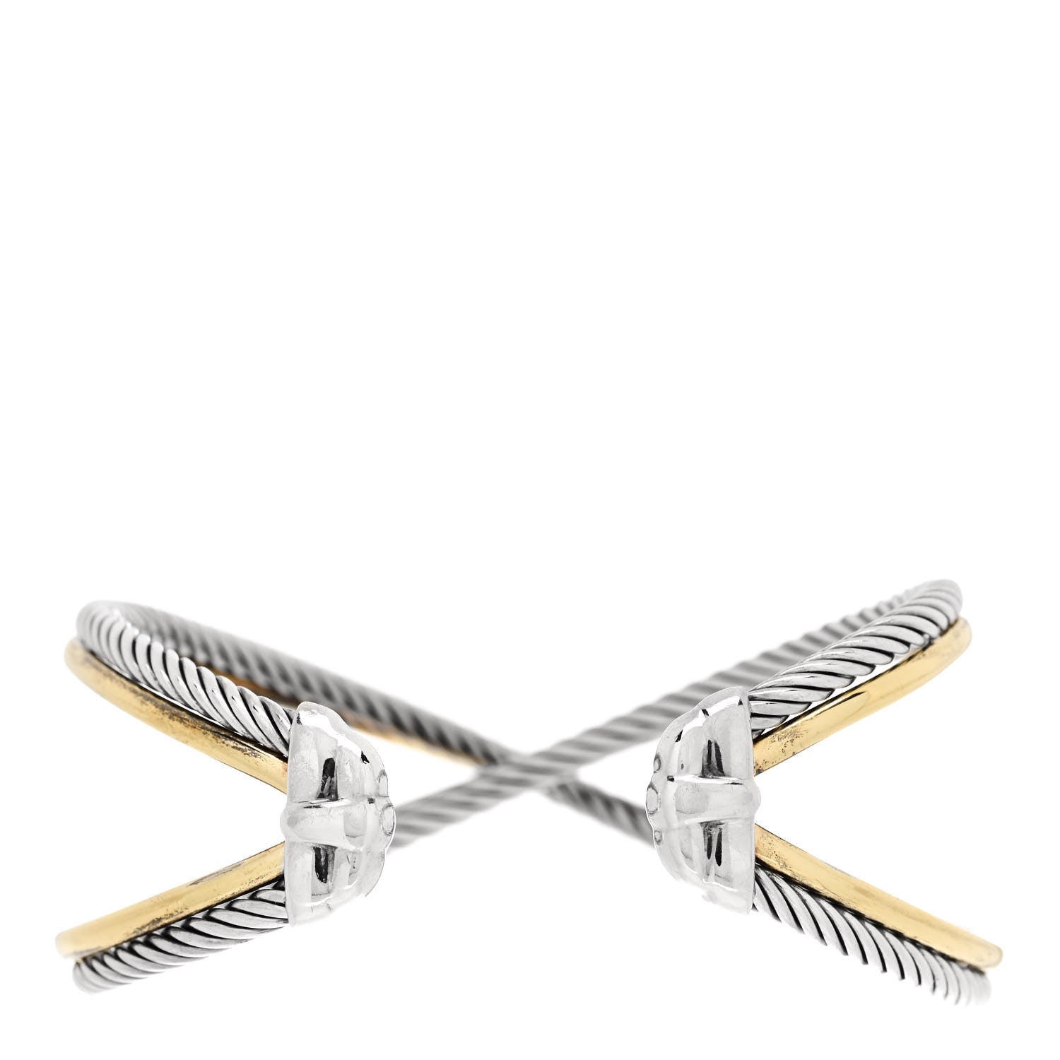David Yurman Sterling Silver 18K Yellow Gold 26mm Crossover X Cuff Bracelet 2 of 3